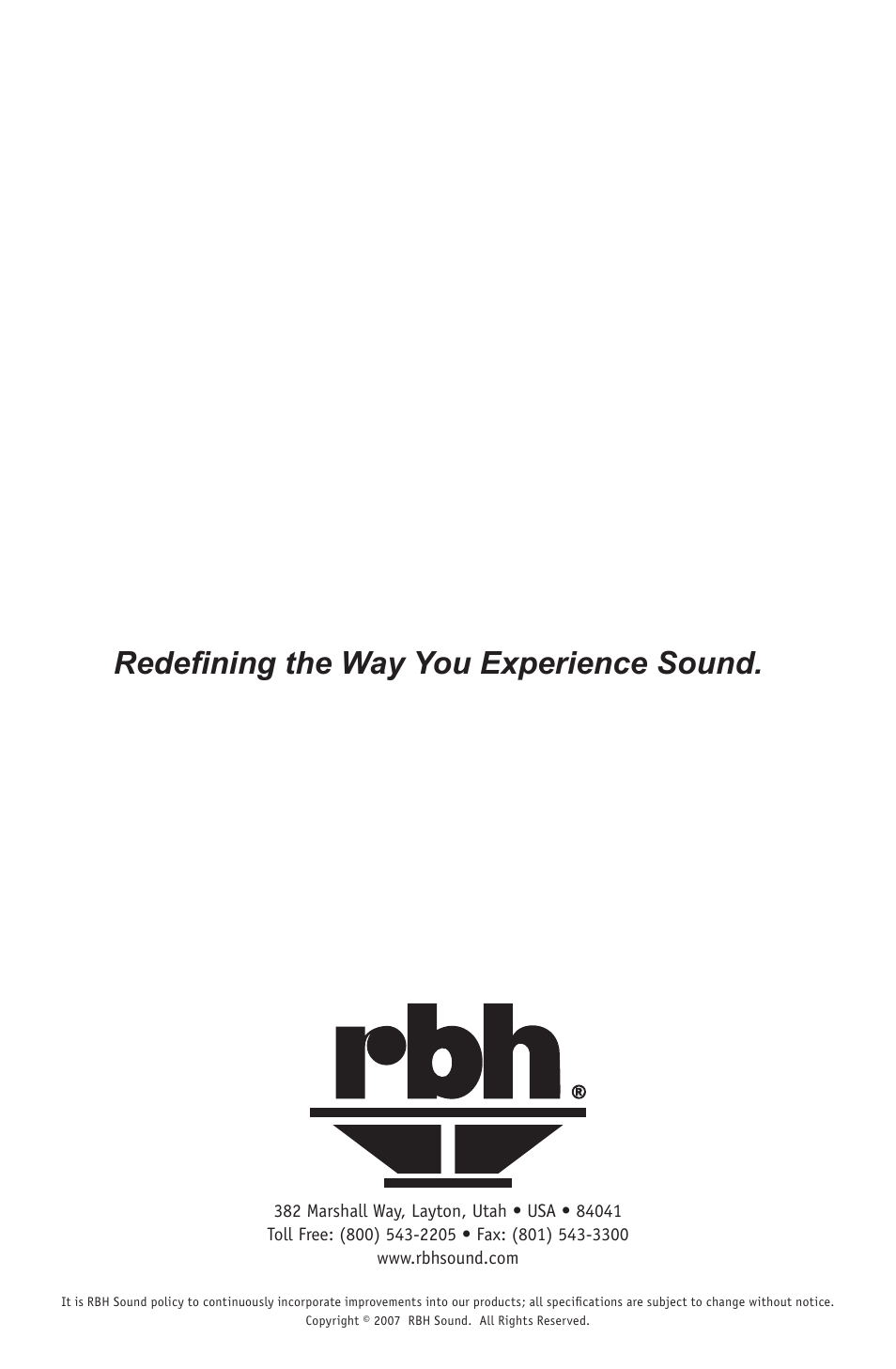 Redefining the way you experience sound | RBH Sound CT-7 User Manual | Page 12 / 12