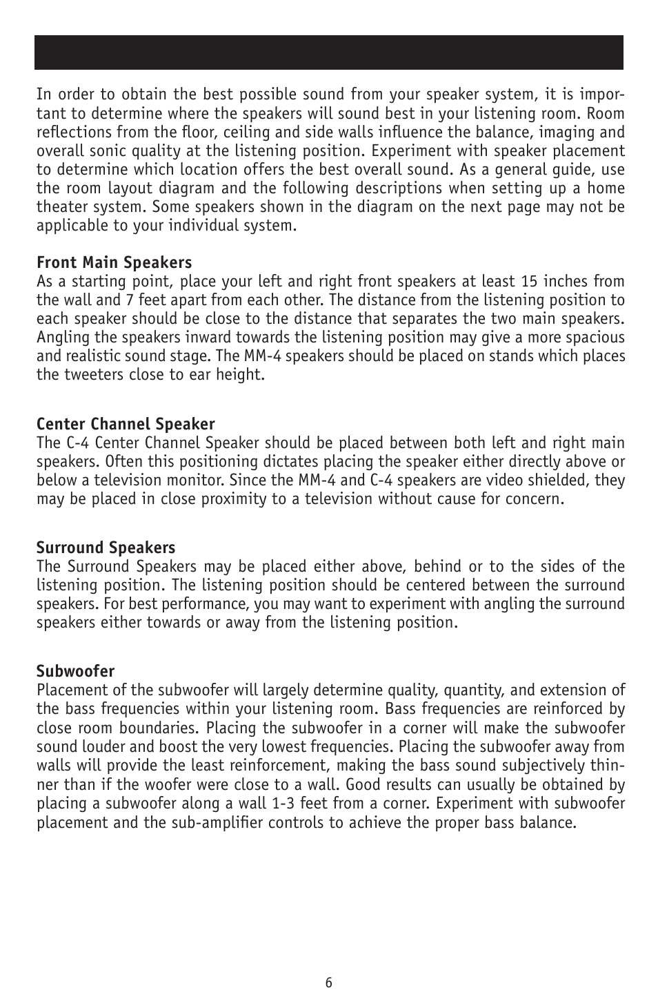 Room setup suggestions | RBH Sound CT-7 User Manual | Page 6 / 12