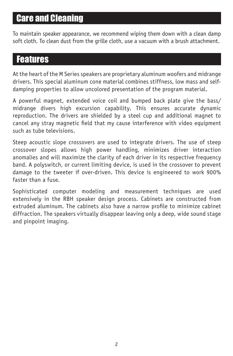 Features, Care and cleaning | RBH Sound WM-24 User Manual | Page 4 / 12