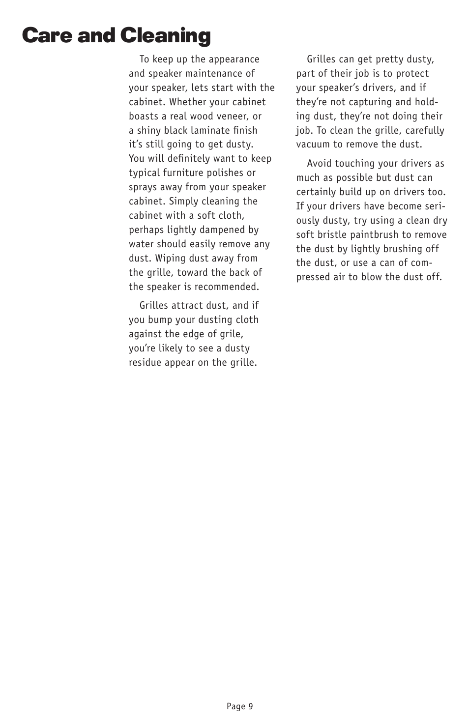 Care and cleaning | RBH Sound T-30LSE User Manual | Page 12 / 16