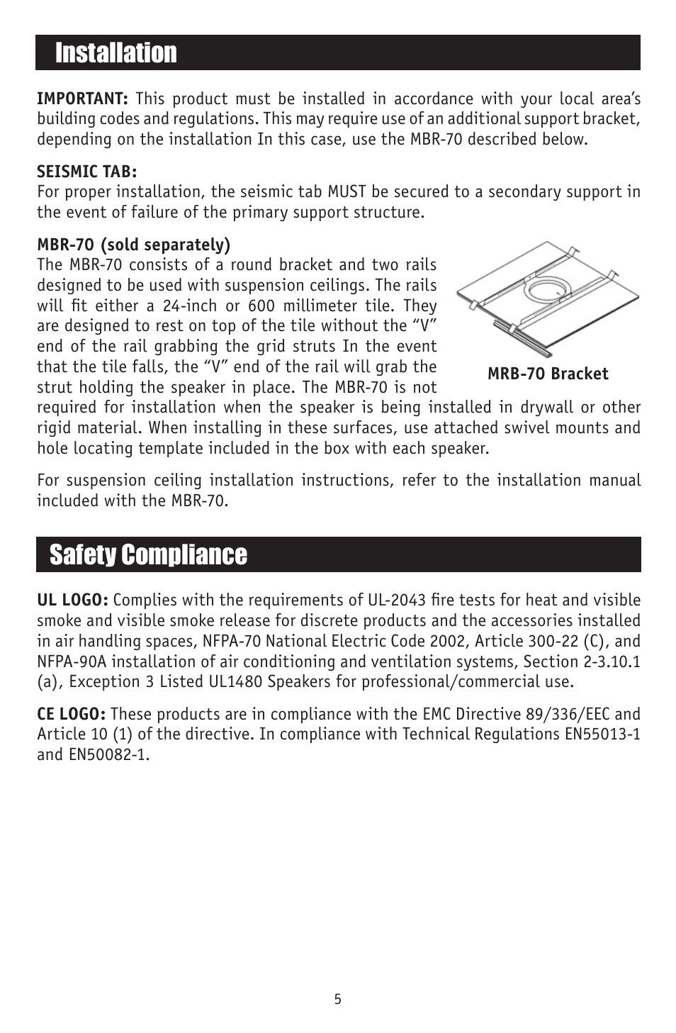 Safety compliance installation | RBH Sound MC-615-70 User Manual | Page 7 / 12
