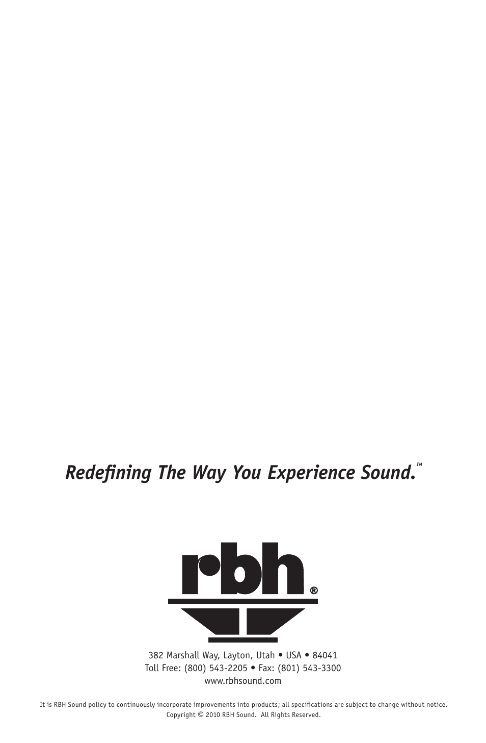 Redefining the way you experience sound | RBH Sound SI-744 User Manual | Page 12 / 12