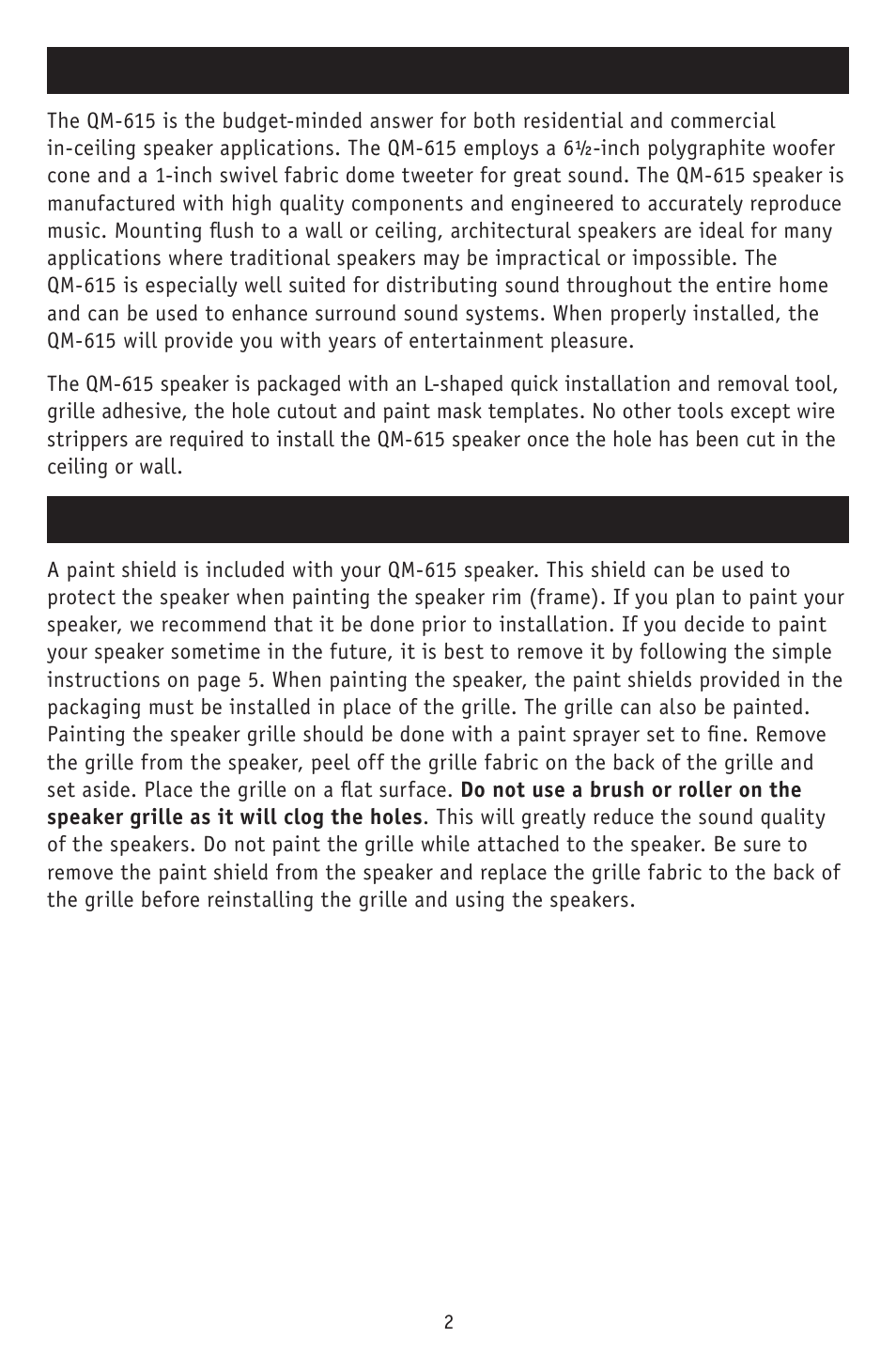 Features, Painting the speakers | RBH Sound QM-615 User Manual | Page 4 / 12