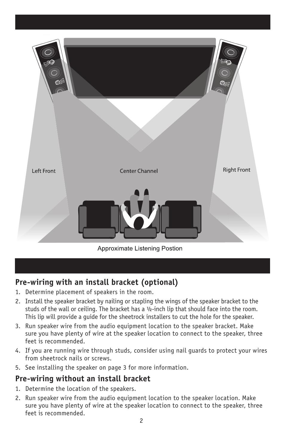 Speaker placement, Pre-wiring the speaker, Continued) | RBH Sound MC-553LCR User Manual | Page 4 / 12