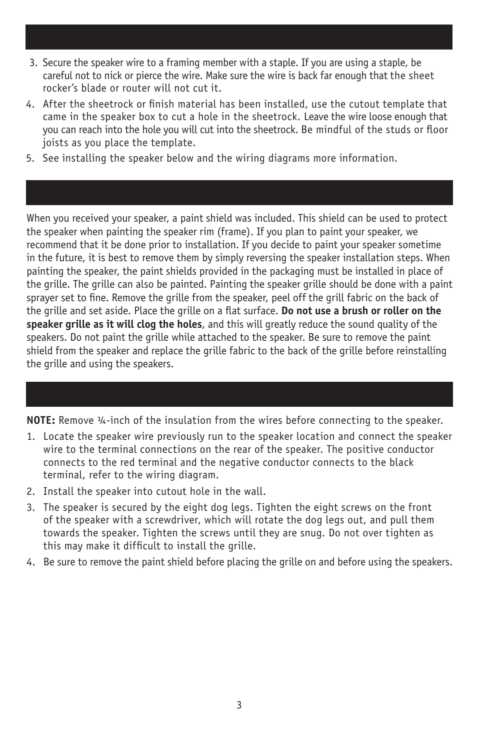 Pre-wiring the speaker, Painting the speaker frame and grille, Installing the speaker | Continued) | RBH Sound MC-553LCR User Manual | Page 5 / 12
