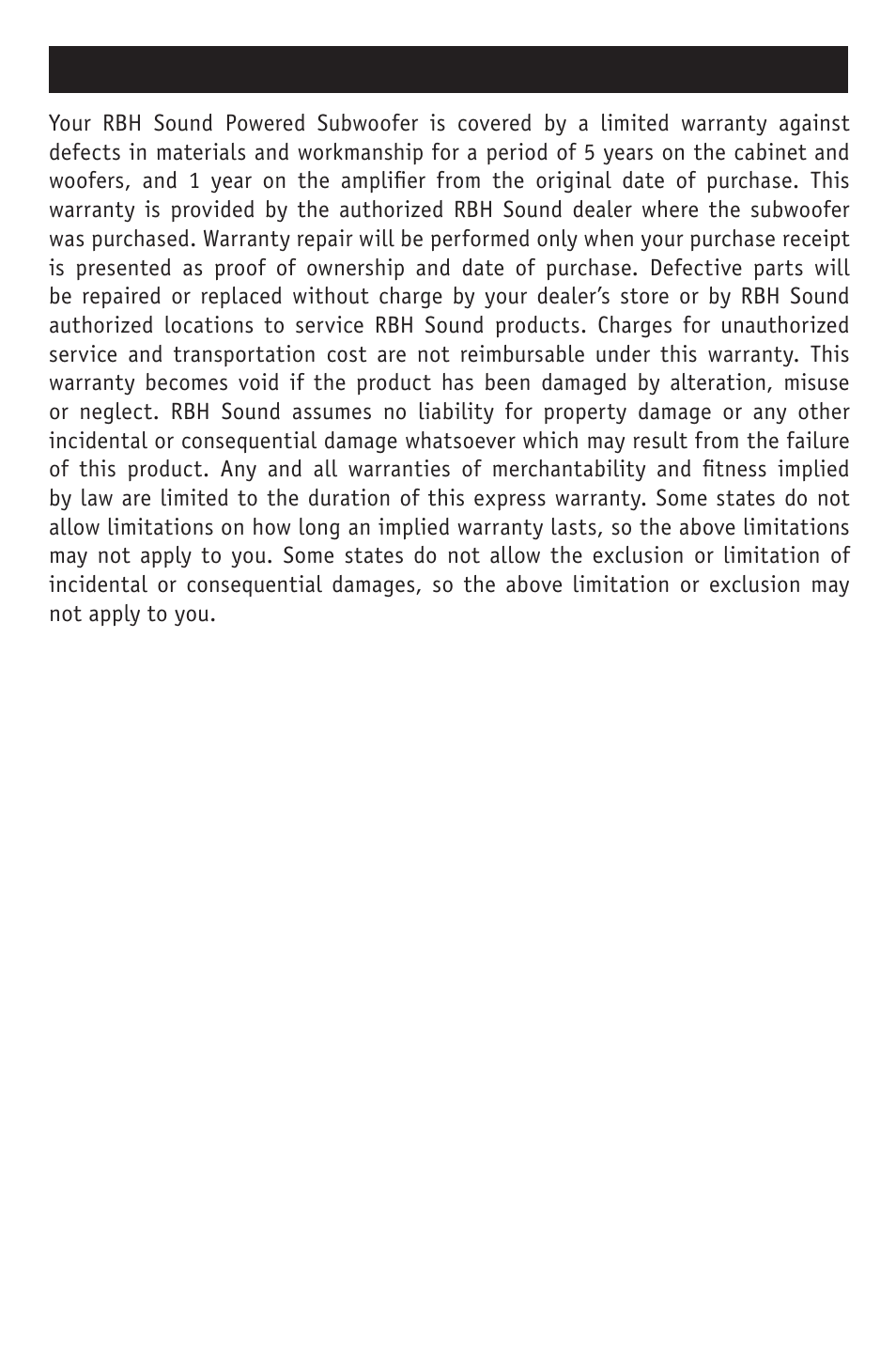 Warranty | RBH Sound S-10 User Manual | Page 14 / 16