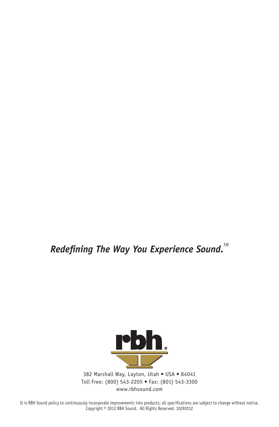 Redefining the way you experience sound | RBH Sound S-10 User Manual | Page 16 / 16