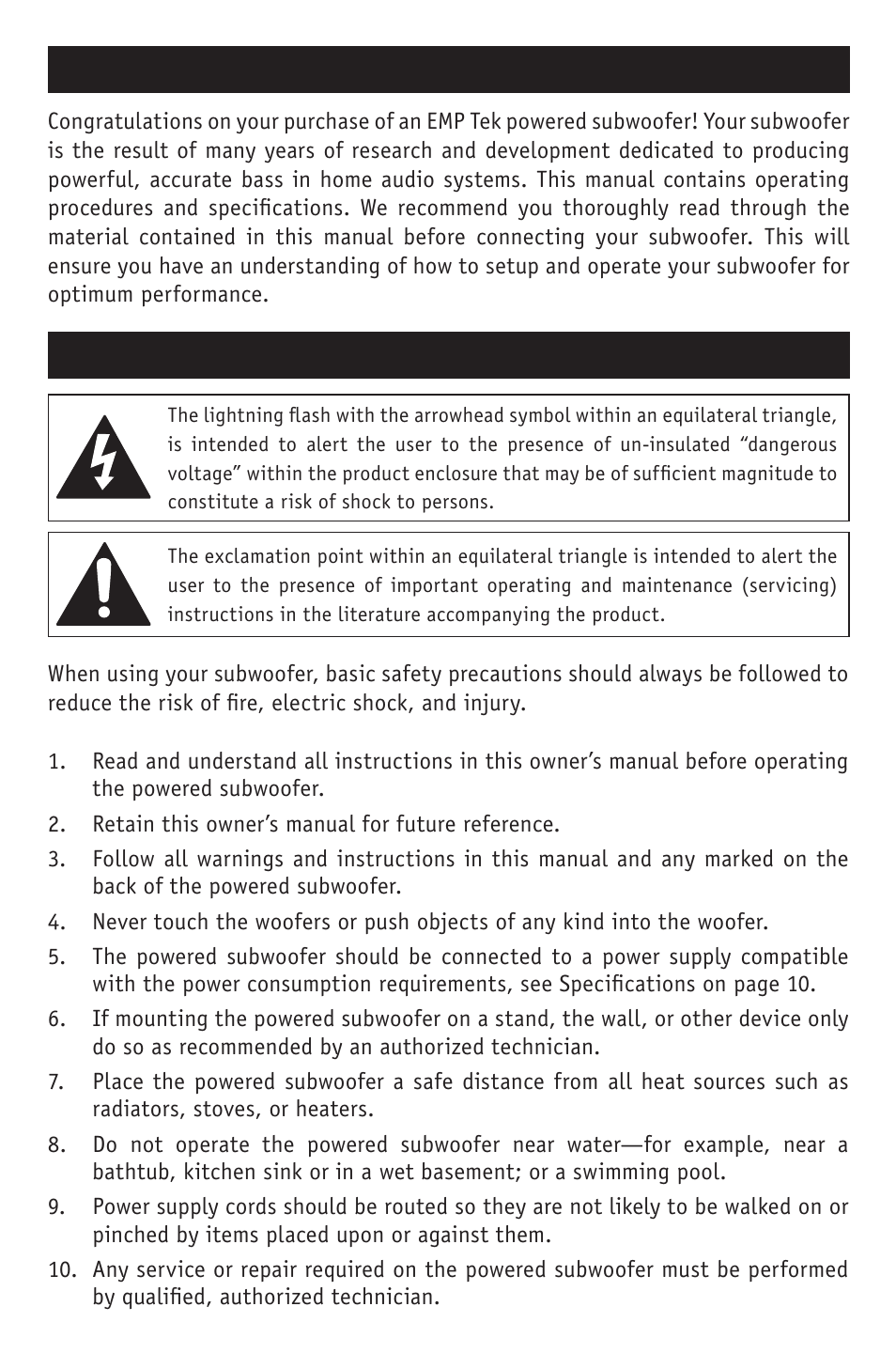 Introduction important safety instructions | RBH Sound S-10 User Manual | Page 3 / 16