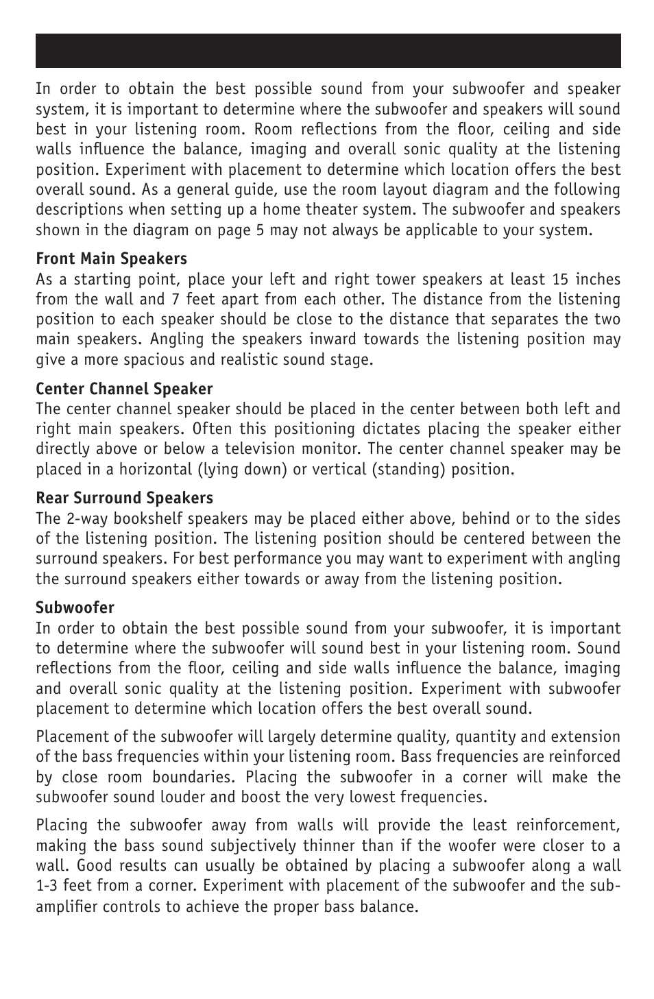 Room setup suggestions | RBH Sound S-10 User Manual | Page 6 / 16