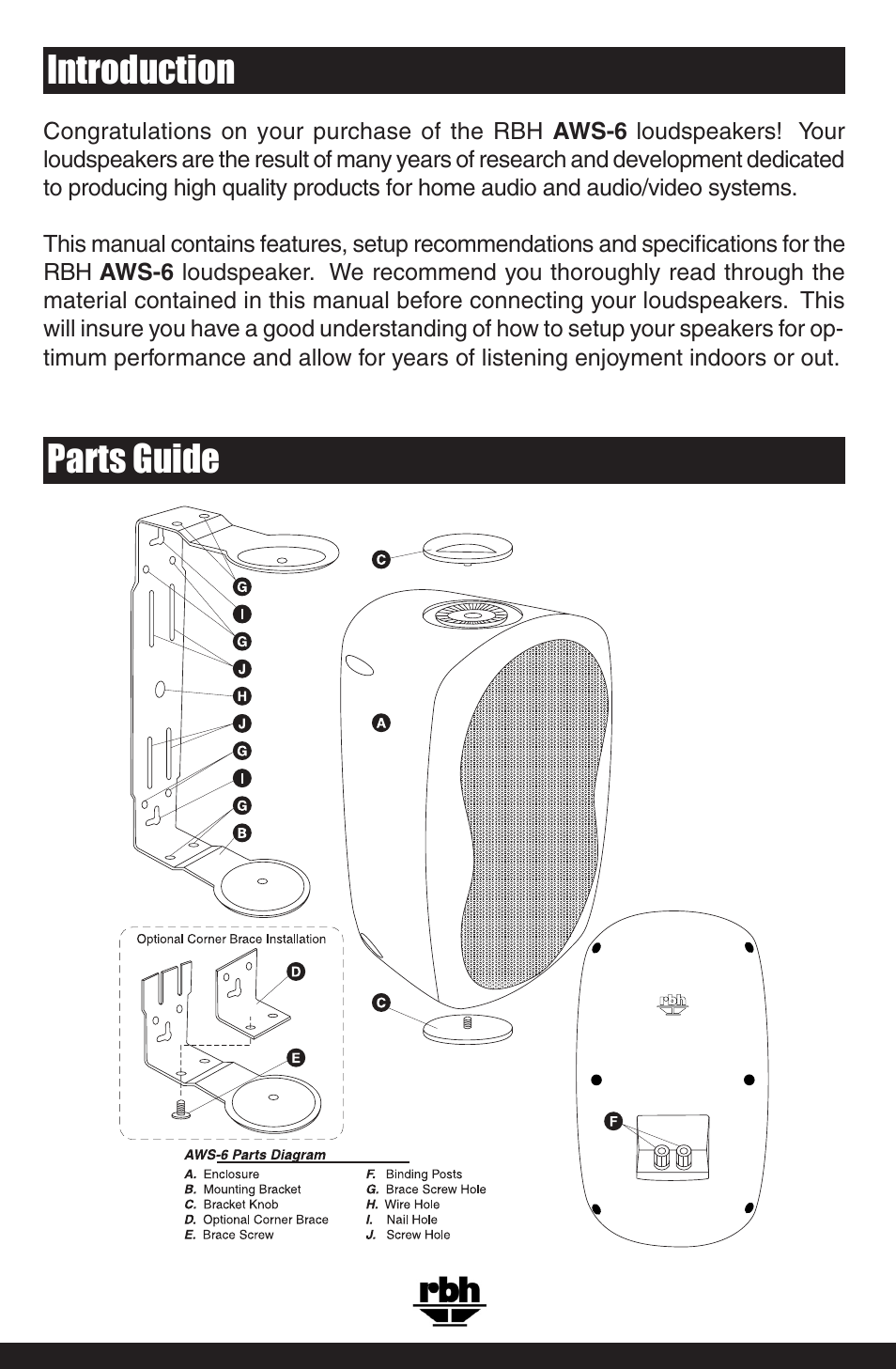 Introduction parts guide | RBH Sound AWS-6 User Manual | Page 2 / 8