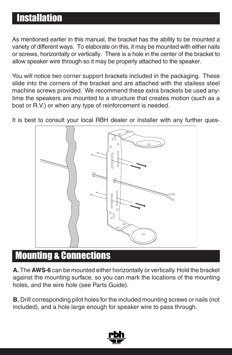 Installation, Mounting & connections | RBH Sound AWS-6 User Manual | Page 4 / 8
