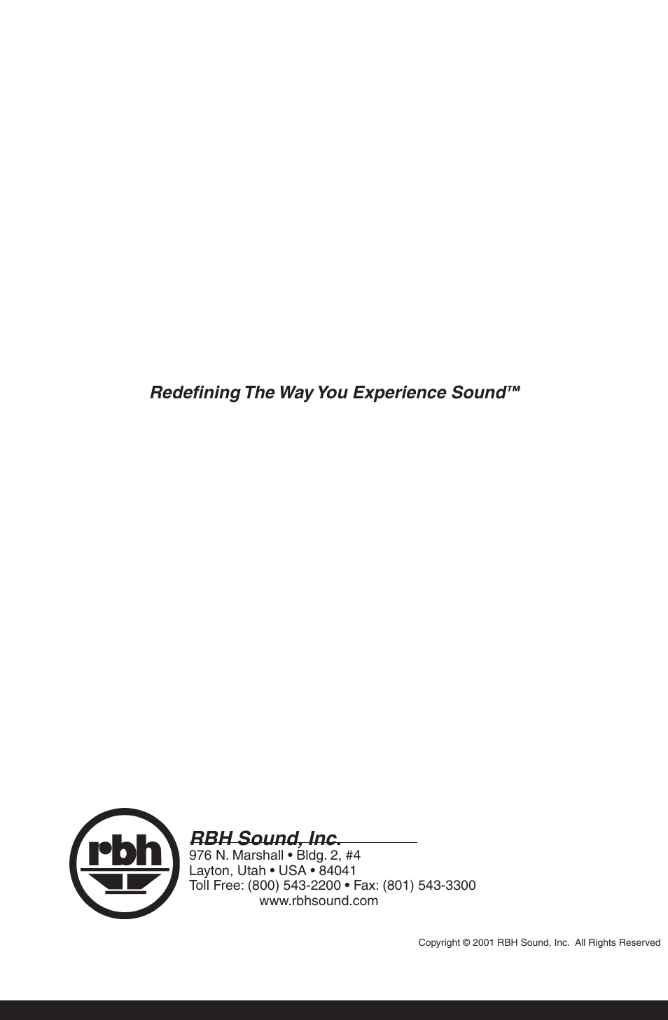 Rbh sound, inc, Redefining the way you experience sound | RBH Sound AWS-6 User Manual | Page 8 / 8