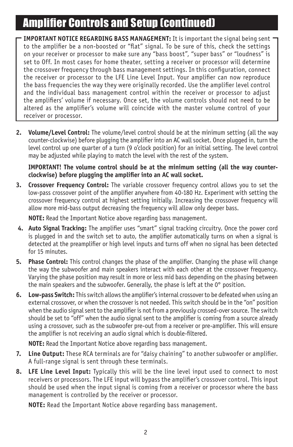 Amplifier controls and setup (continued) | RBH Sound CA-200 User Manual | Page 4 / 8