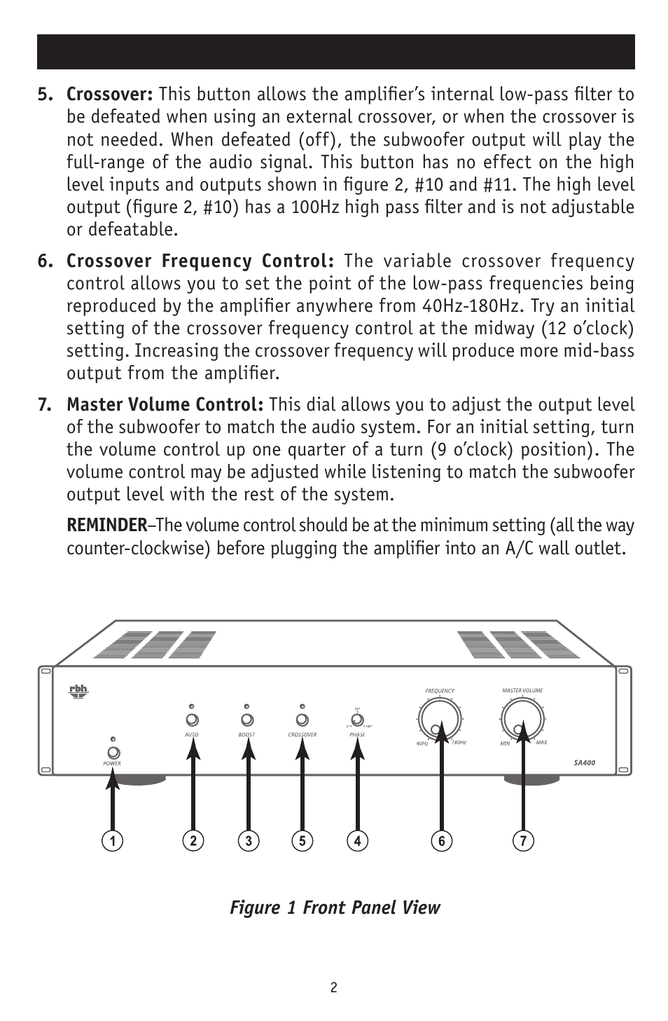 Front panel (continued) | RBH Sound SA-200 User Manual | Page 3 / 12