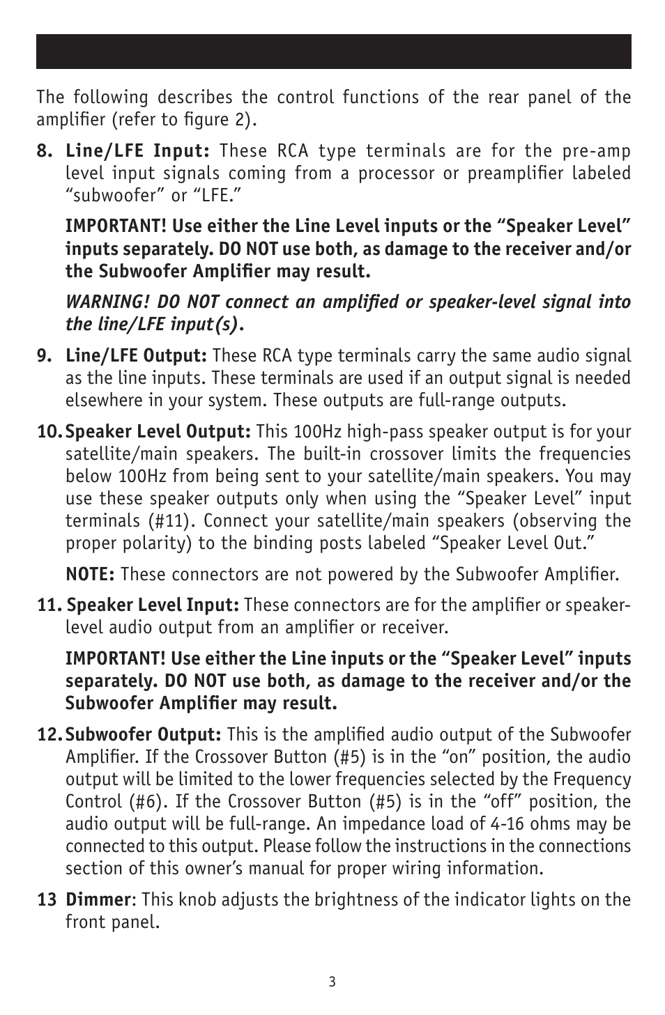 Rear panel | RBH Sound SA-200 User Manual | Page 4 / 12