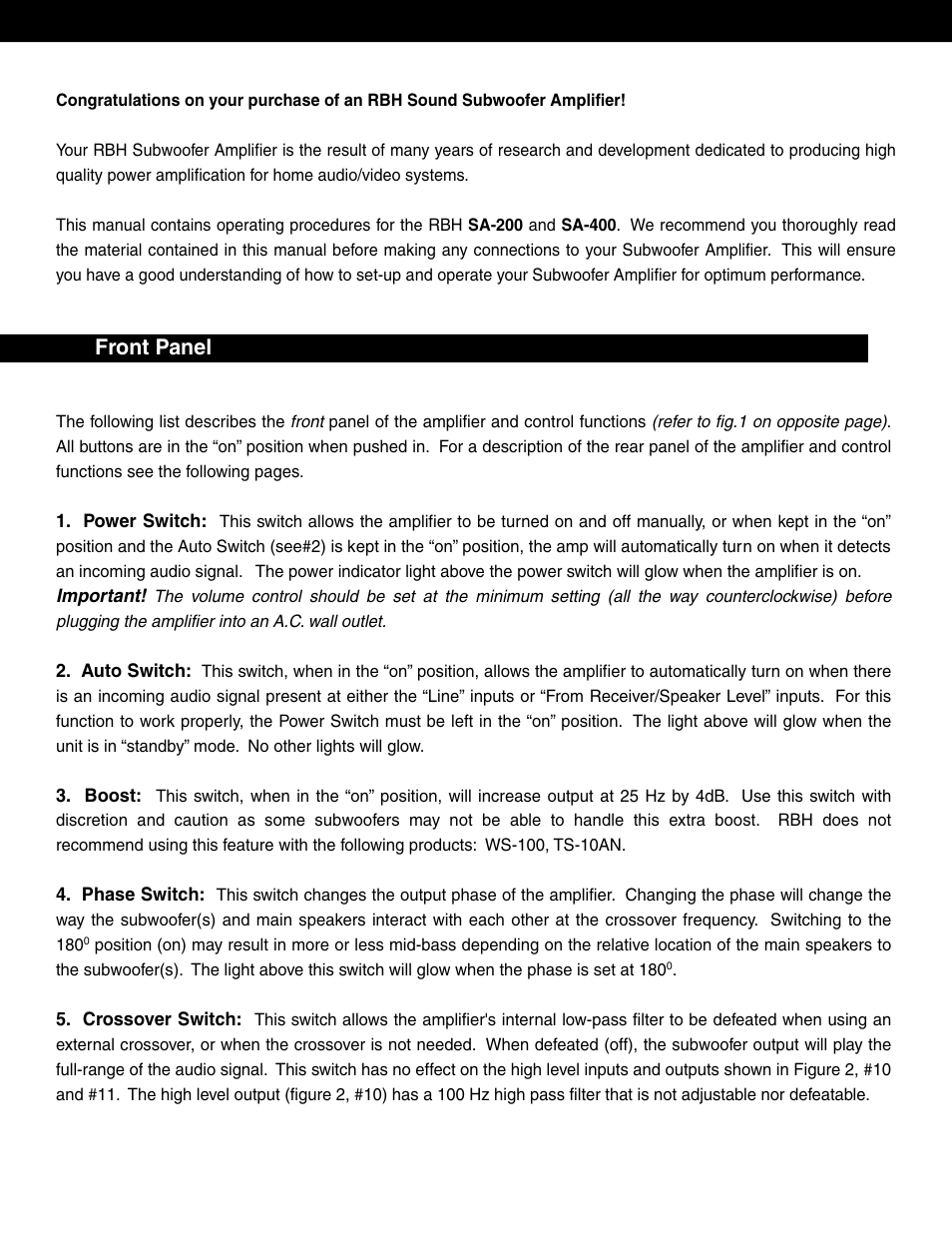 RBH Sound SA-400 User Manual | Page 2 / 8