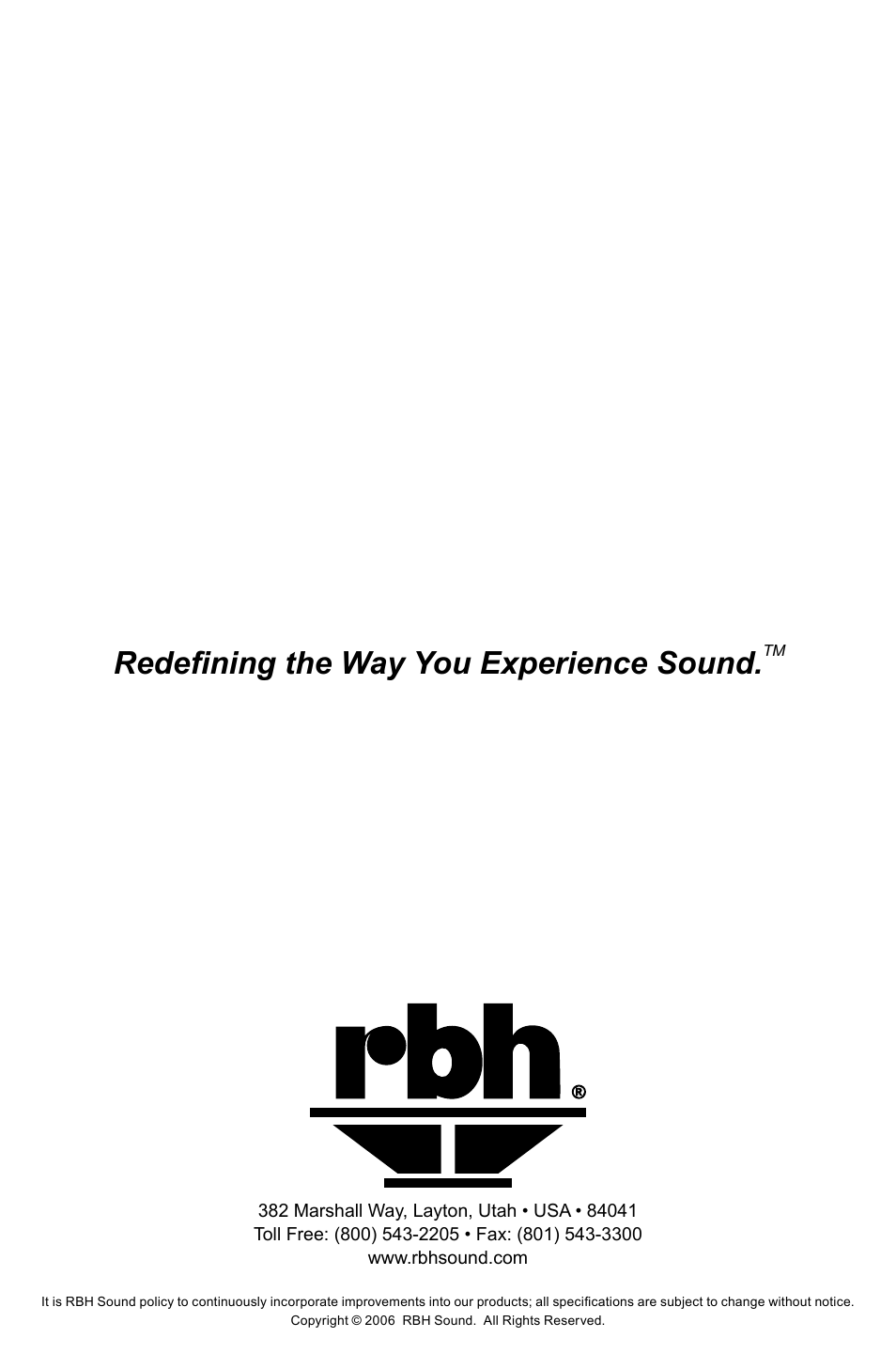 Redefining the way you experience sound | RBH Sound TK User Manual | Page 8 / 8