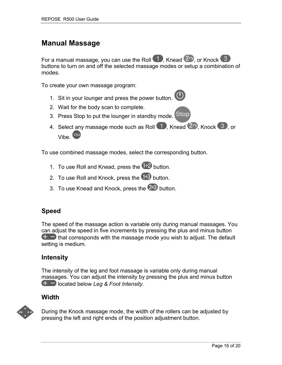 Manual massage | Repose R500 User Manual | Page 17 / 20