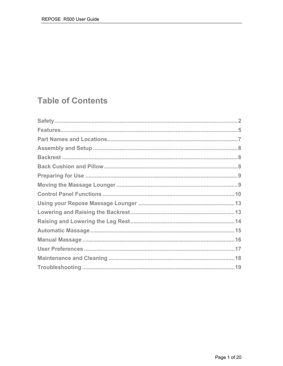 Repose R500 User Manual | Page 2 / 20