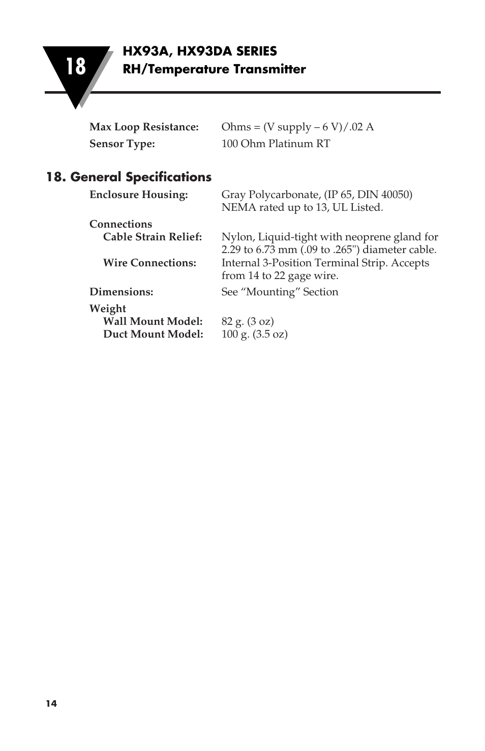 Omega Speaker Systems RH/Temperature Transmitter HX93A User Manual | Page 18 / 20