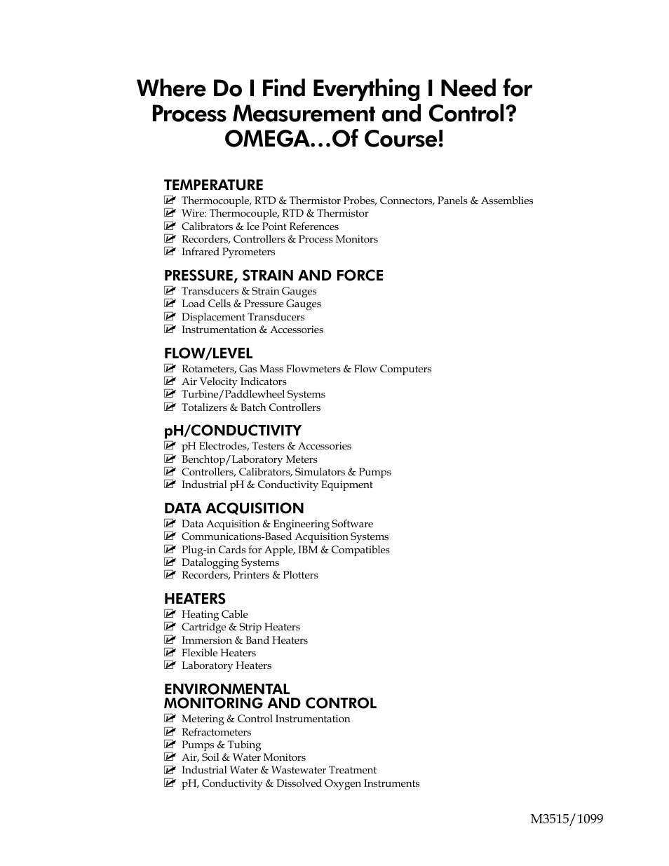 Temperature, Pressure, strain and force, Flow/level | Ph/conductivity, Data acquisition, Heaters, Environmental monitoring and control | Omega Speaker Systems DFG82 User Manual | Page 6 / 6