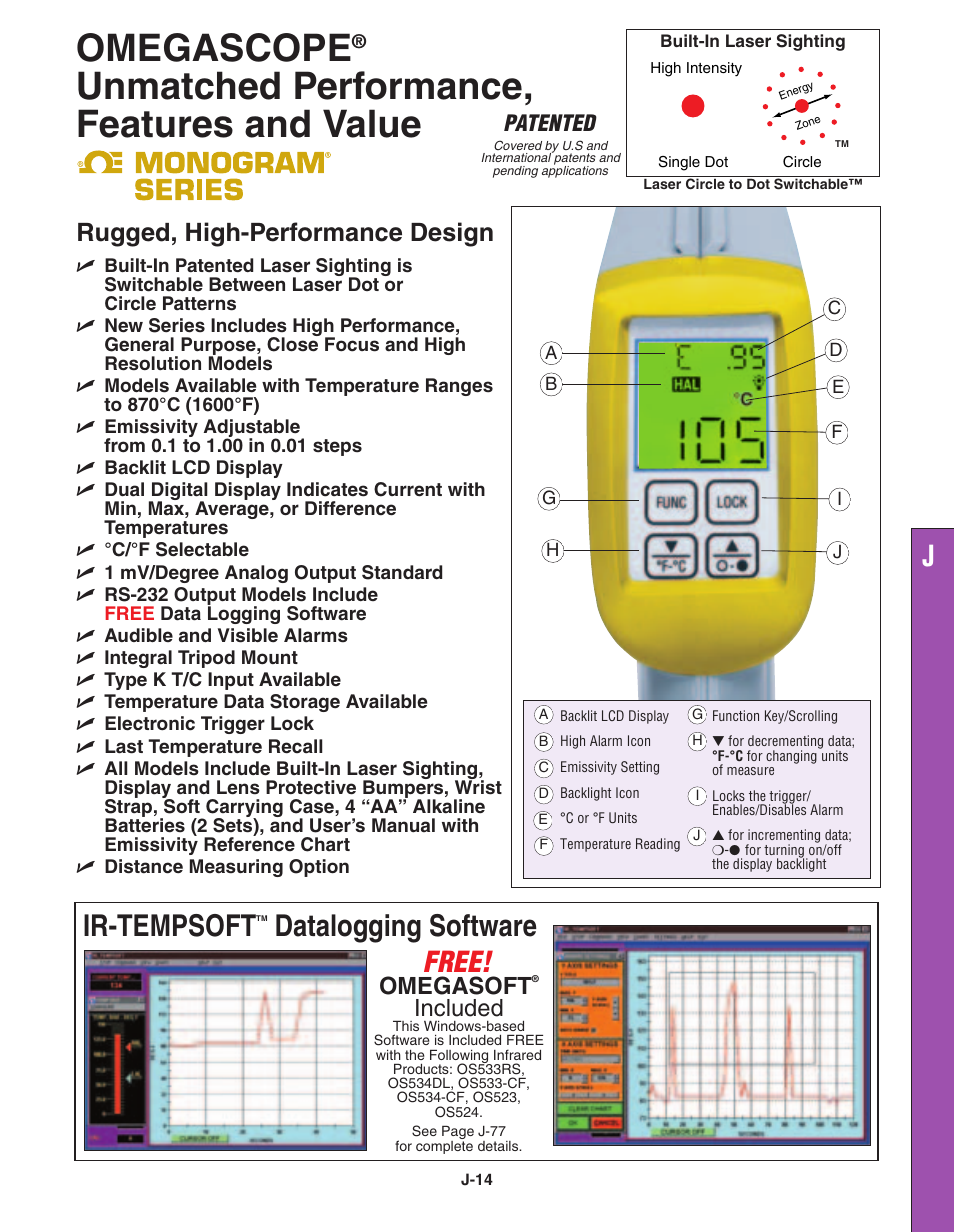 Omegascope, Unmatched performance, features and value, Ir-tempsoft | Datalogging software, Free, Rugged, high-performance design, Omegasoft, Included, Patented | Omega Speaker Systems OS532 User Manual | Page 2 / 5
