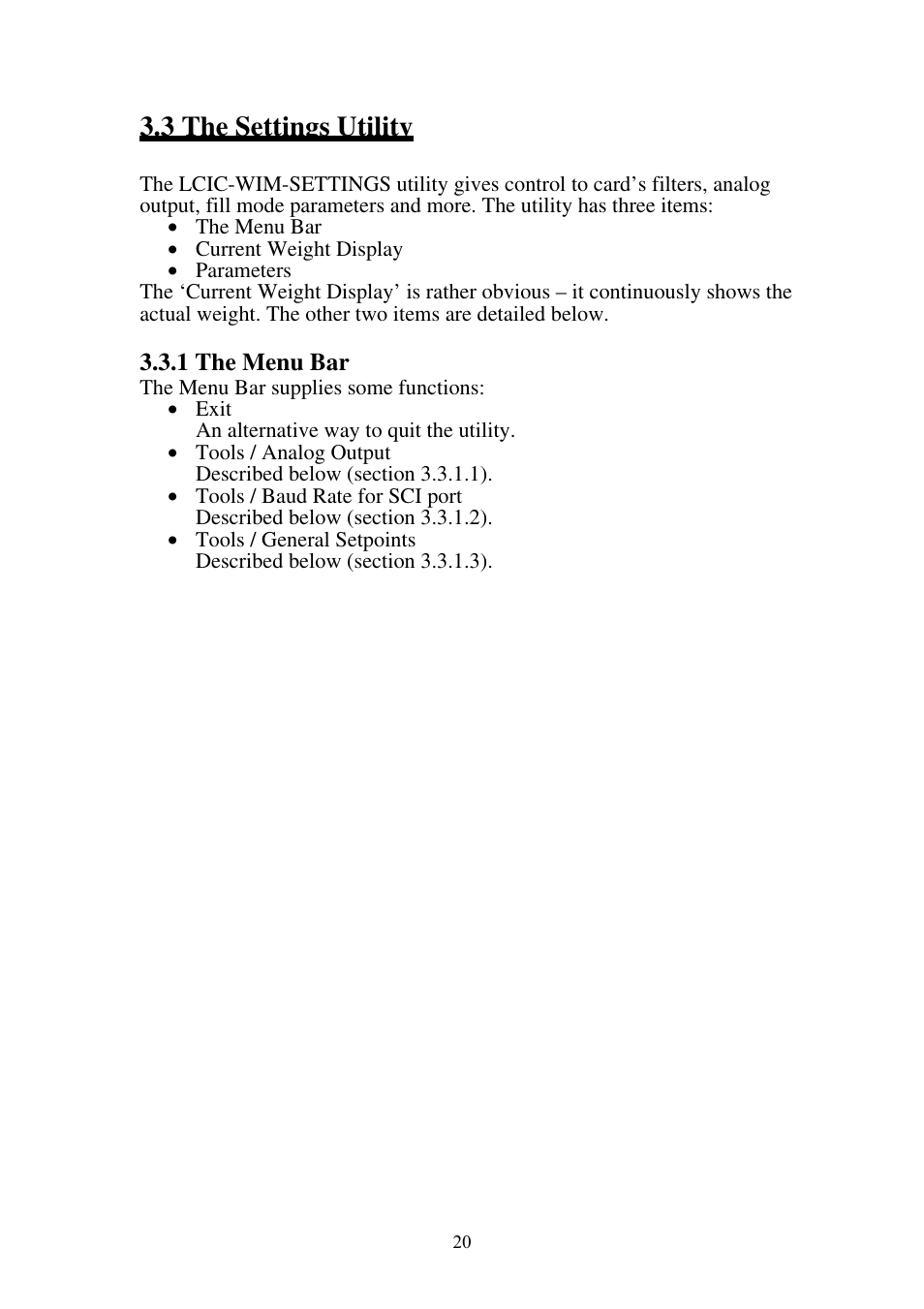 3 the settings utility | Omega Speaker Systems High Speed Load Cell Interface Card LCIC-WIM-BEN User Manual | Page 21 / 86