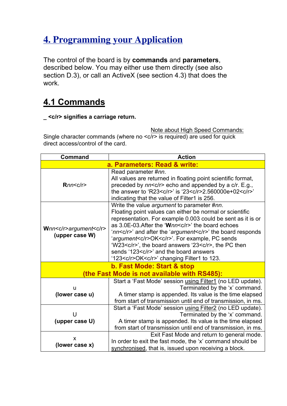 Programming your application, 1 commands | Omega Speaker Systems High Speed Load Cell Interface Card LCIC-WIM-BEN User Manual | Page 30 / 86