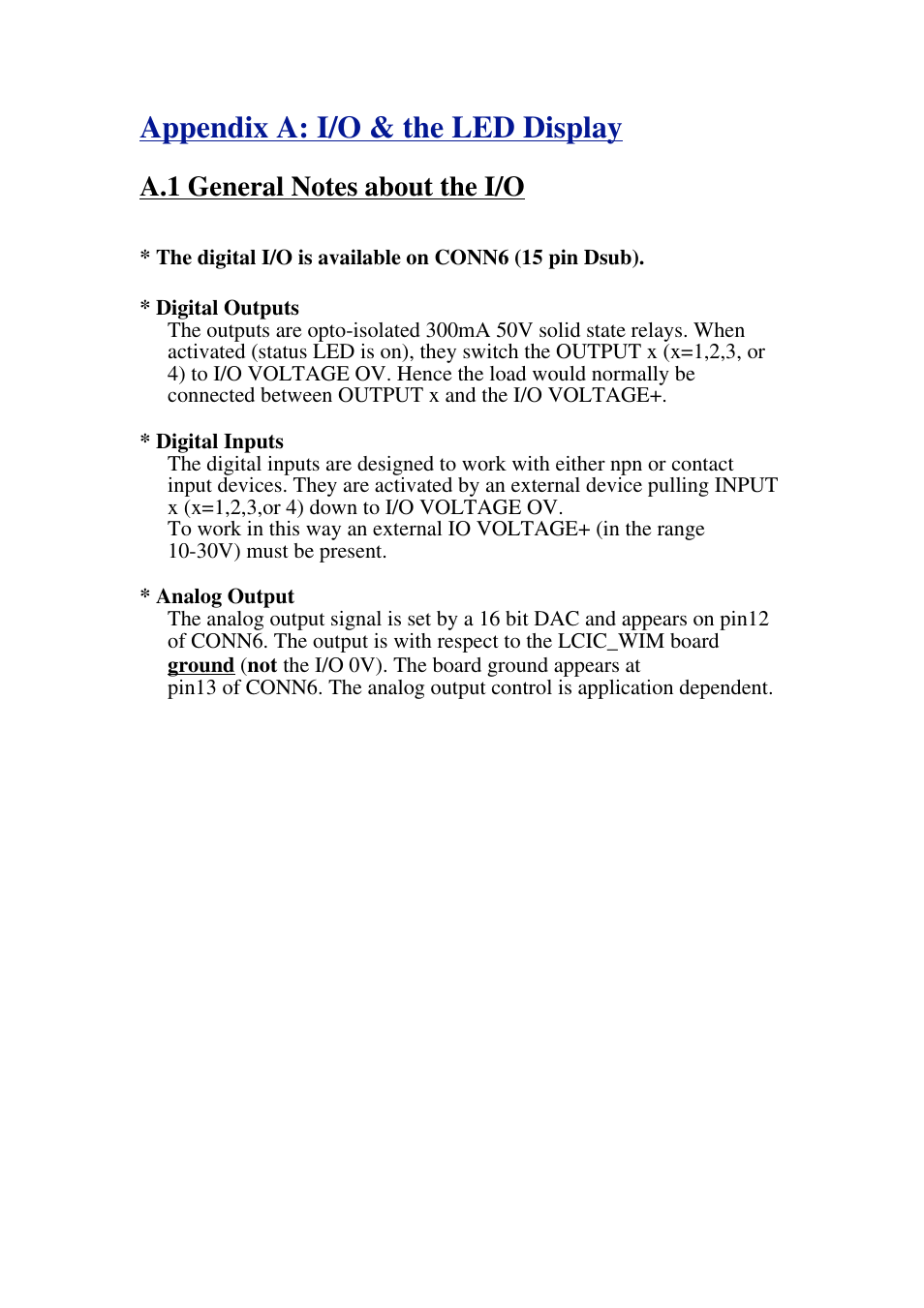 Appendix a: i/o & the led display | Omega Speaker Systems High Speed Load Cell Interface Card LCIC-WIM-BEN User Manual | Page 49 / 86