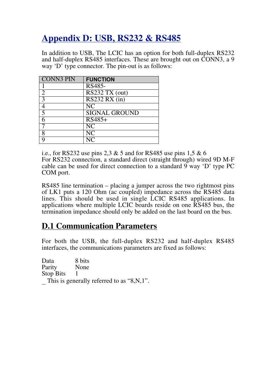 D.1 communication parameters | Omega Speaker Systems High Speed Load Cell Interface Card LCIC-WIM-BEN User Manual | Page 56 / 86