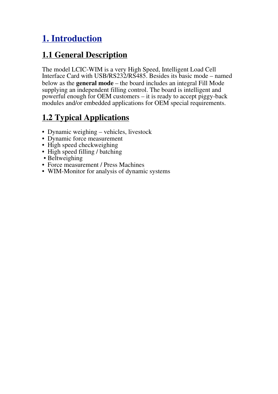 Introduction | Omega Speaker Systems High Speed Load Cell Interface Card LCIC-WIM-BEN User Manual | Page 7 / 86