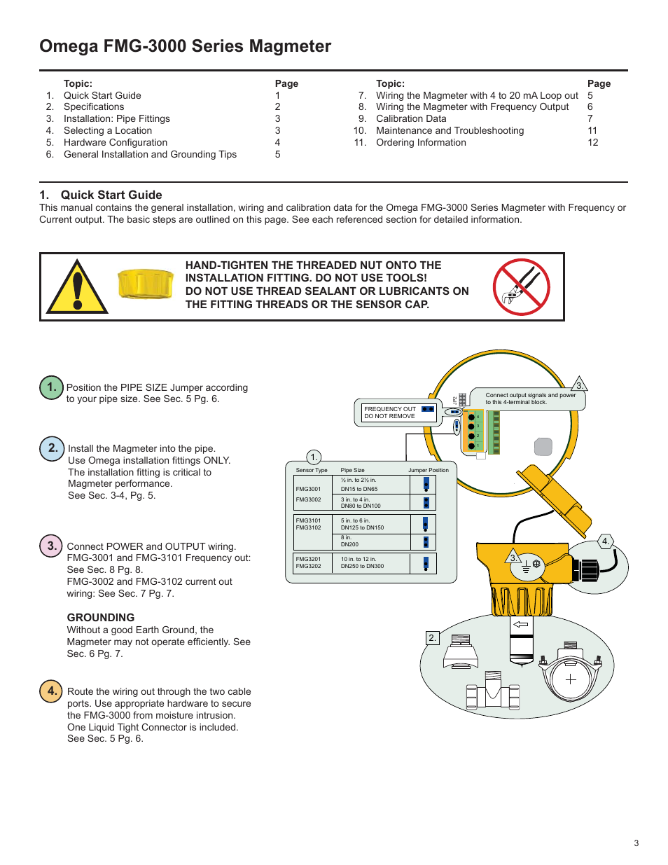 Omega fmg-3000 series magmeter, Quick start guide | Omega Speaker Systems FMG3000 User Manual | Page 3 / 16