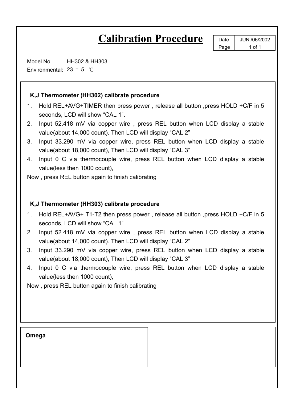 Calibration procedure | Omega Speaker Systems HH303 User Manual | Page 14 / 14