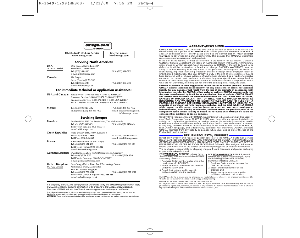 Omega Speaker Systems HH303 User Manual | Page 2 / 14