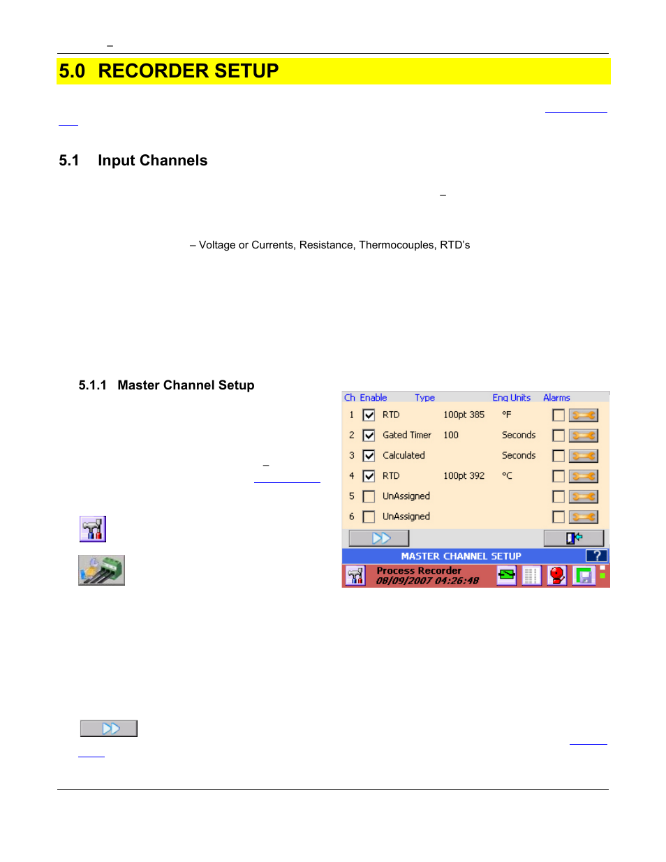 Channel setup, Channel tag, 0 recorder setup | 1 input channels | Omega Speaker Systems Rercorder RD8300 User Manual | Page 47 / 114