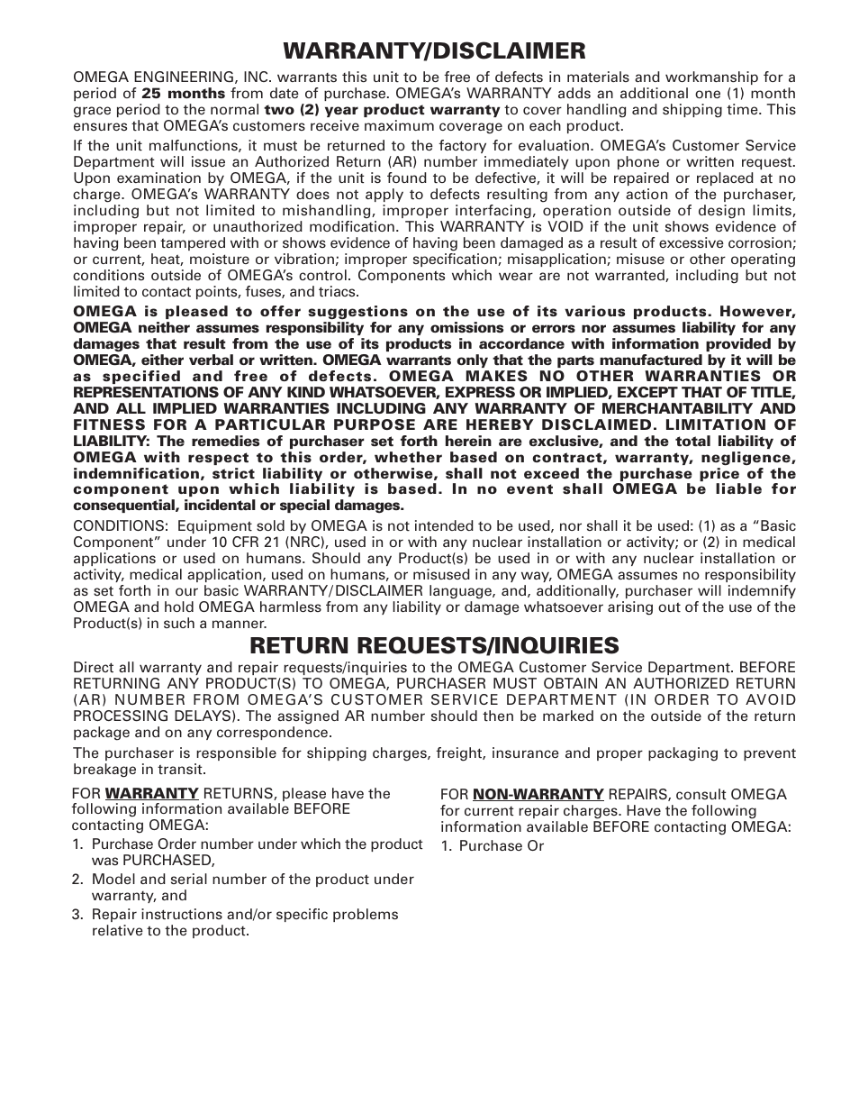 Warranty/disclaimer, Return requests/inquiries | Omega Speaker Systems OMEGAFLEX FPU5-MT-220 User Manual | Page 83 / 83