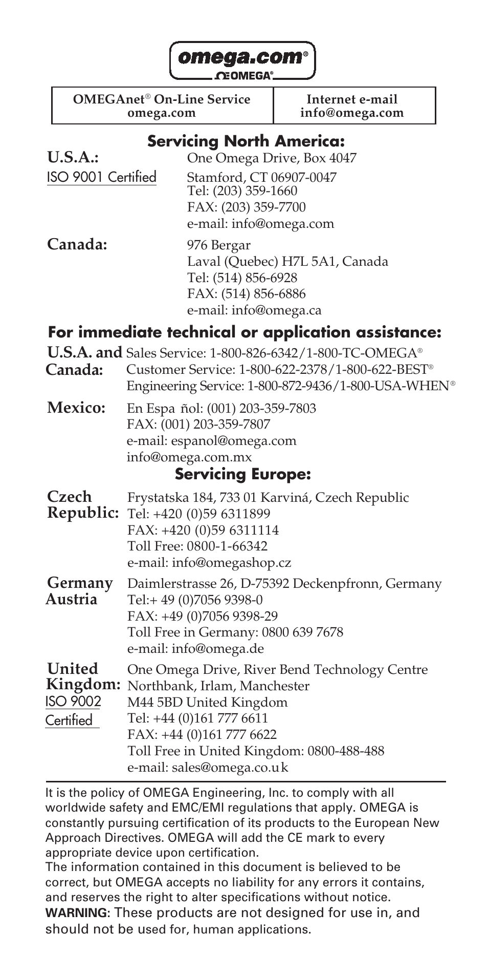 U.s.a, Canada, U.s.a. and canada | Mexico, Czech republic, Germany austria, United kingdom | Omega Speaker Systems OSXL650 User Manual | Page 2 / 20