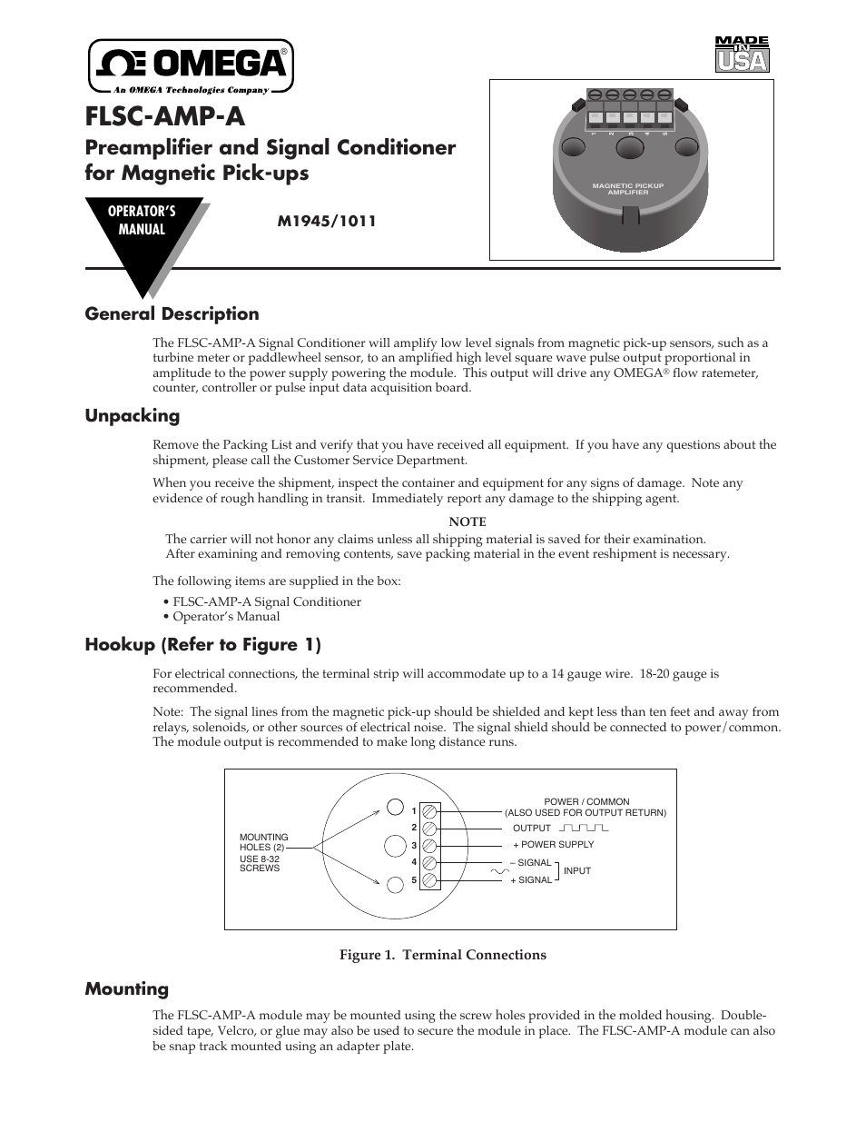 Omega Speaker Systems M1945 User Manual | 2 pages