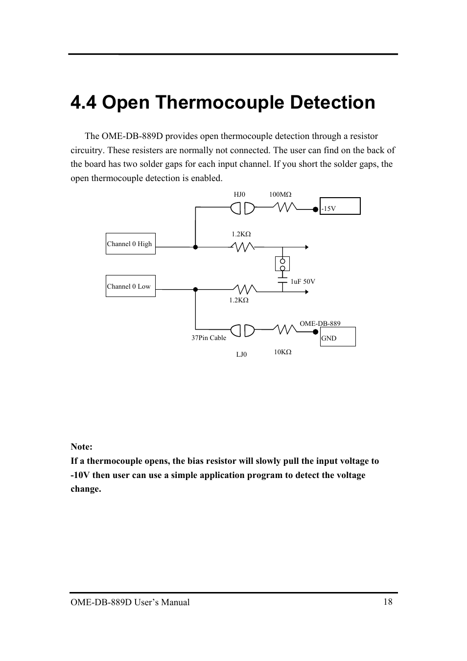 4 open thermocouple detection, Hermocouple, Etection | Ome-db-889d user’s manual | Omega Speaker Systems OME-DB-889D User Manual | Page 20 / 27