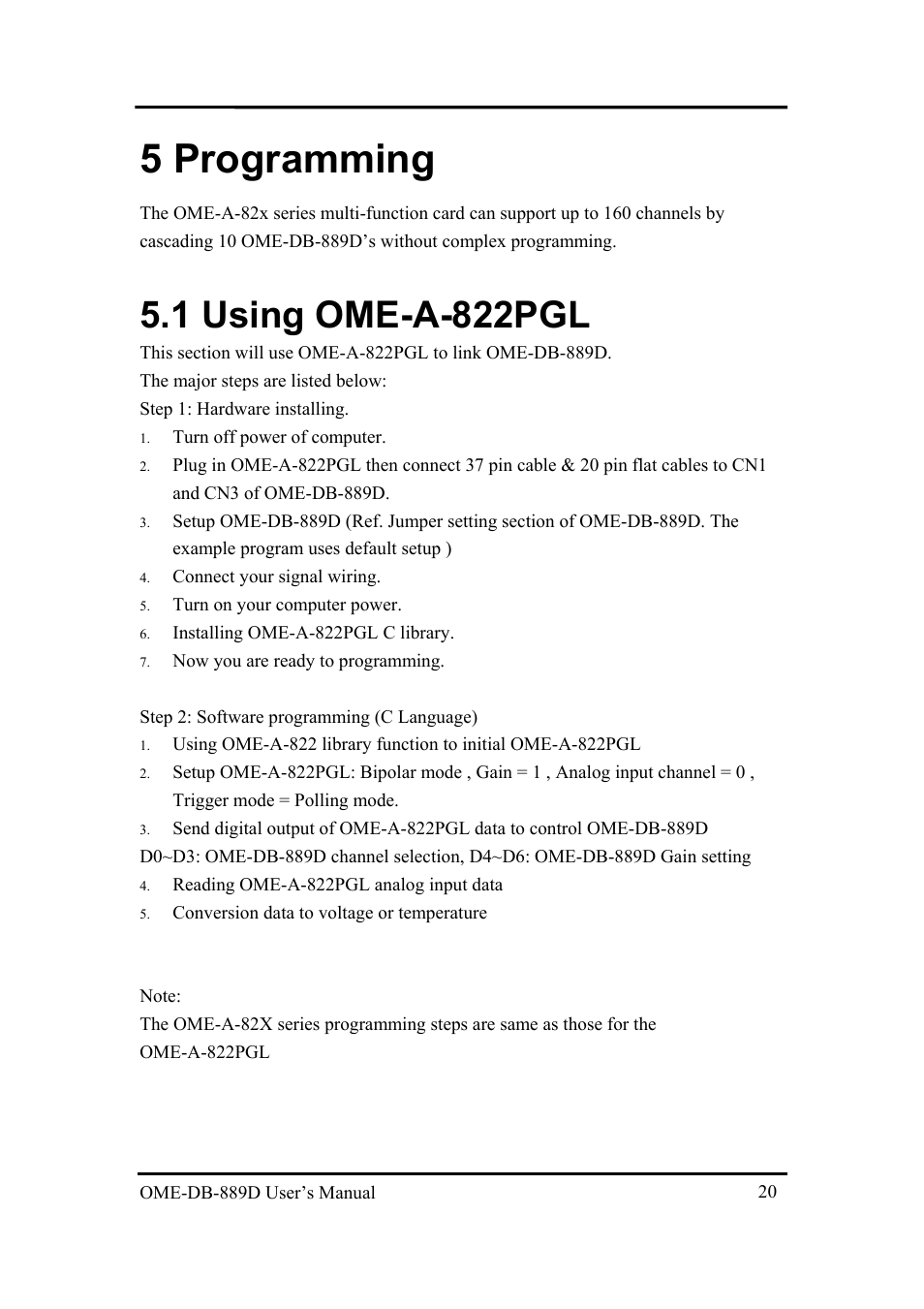 5 programming, 1 using ome-a-822pgl, Sing | Ome-a-822pgl | Omega Speaker Systems OME-DB-889D User Manual | Page 22 / 27