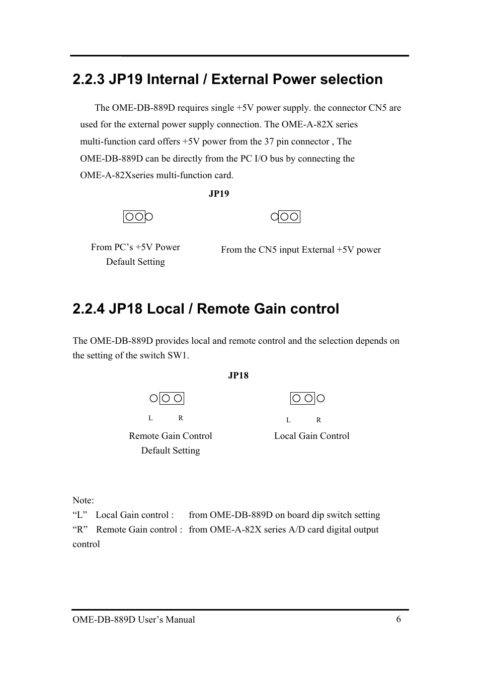 3 jp19 internal / external power selection, 4 jp18 local / remote gain control | Omega Speaker Systems OME-DB-889D User Manual | Page 8 / 27