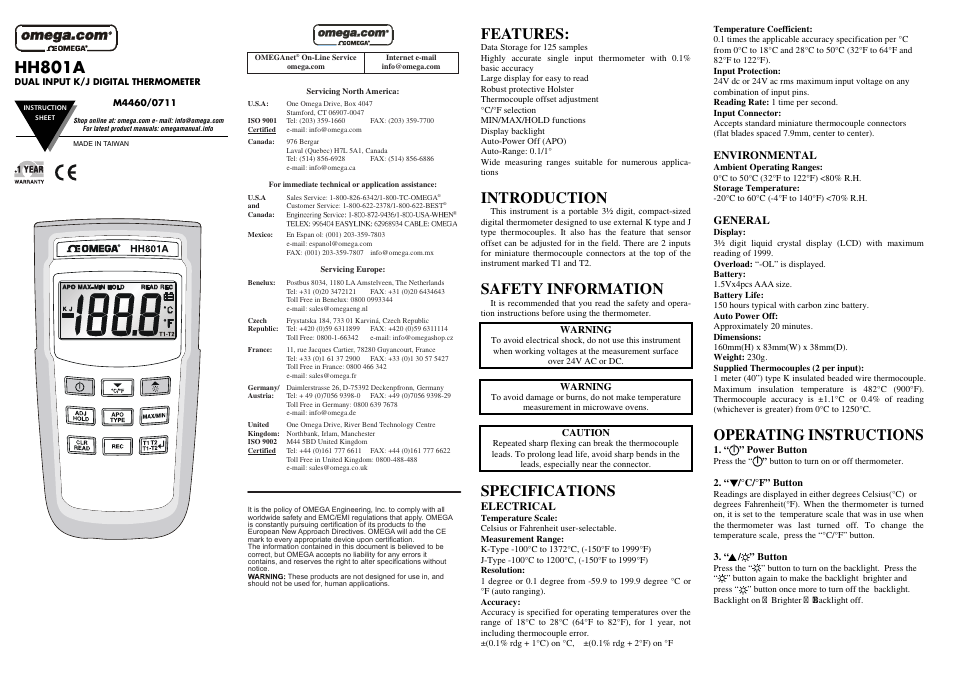 Omega Speaker Systems HH801A User Manual | 2 pages