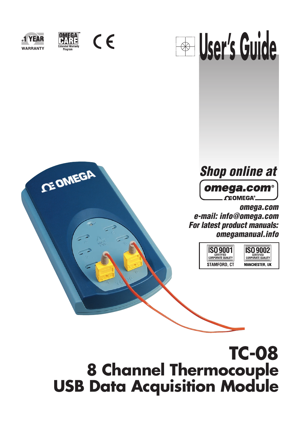 Omega Speaker Systems 8 Channel Thermocouple USB Data Acquisition Module TC-08 User Manual | 54 pages