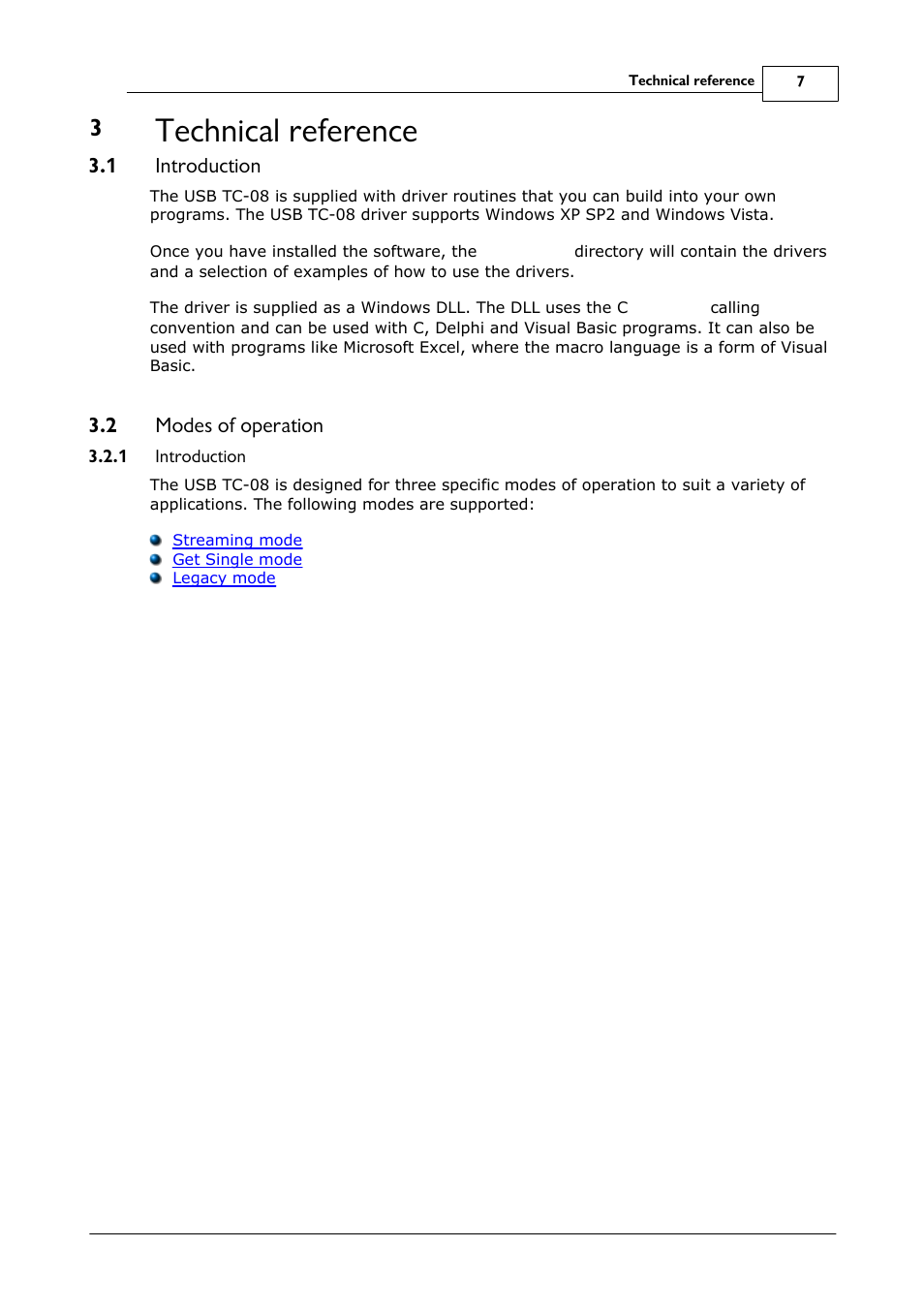 Technical reference, Introduction, Modes of operation | 1 introduction, 2 modes of operation | Omega Speaker Systems 8 Channel Thermocouple USB Data Acquisition Module TC-08 User Manual | Page 11 / 54