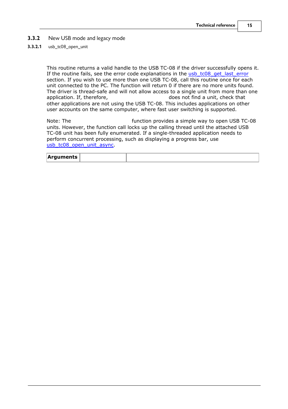 New usb mode and legacy mode, Usb_tc08_open_unit, Store a handle returned from | Omega Speaker Systems 8 Channel Thermocouple USB Data Acquisition Module TC-08 User Manual | Page 19 / 54