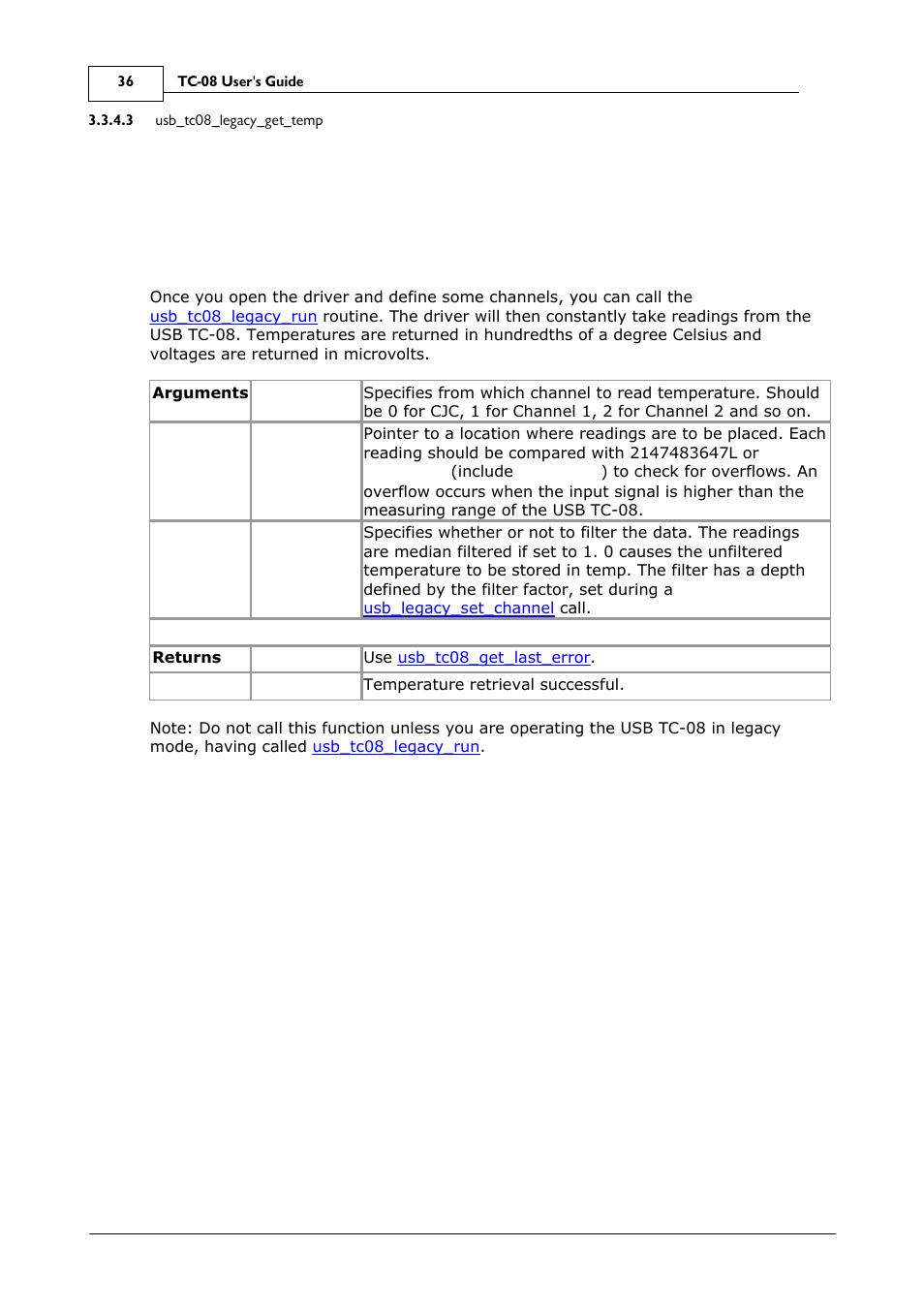 Usb_tc08_legacy_get_temp | Omega Speaker Systems 8 Channel Thermocouple USB Data Acquisition Module TC-08 User Manual | Page 40 / 54