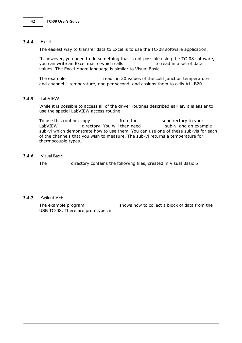 Excel, Labview, Visual basic | Agilent vee, 4 excel, 5 labview, 6 visual basic, 7 agilent vee | Omega Speaker Systems 8 Channel Thermocouple USB Data Acquisition Module TC-08 User Manual | Page 46 / 54