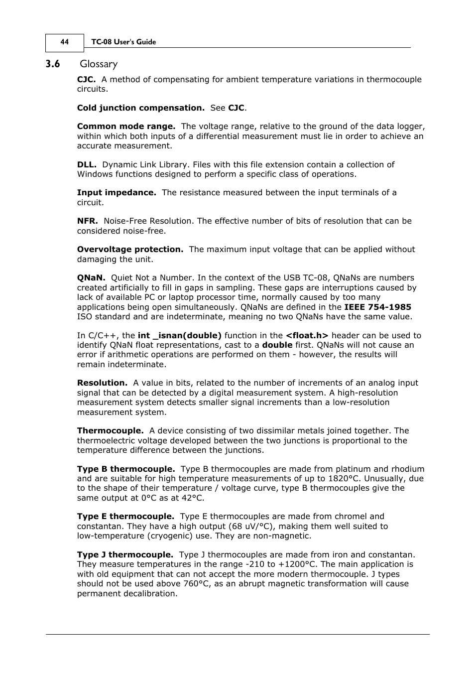 Glossary, 6 glossary | Omega Speaker Systems 8 Channel Thermocouple USB Data Acquisition Module TC-08 User Manual | Page 48 / 54