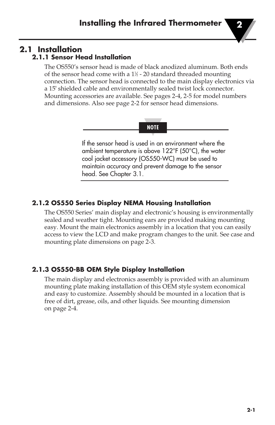 1 installation, Installing the infrared thermometer | Omega Speaker Systems OS550 Series User Manual | Page 11 / 77