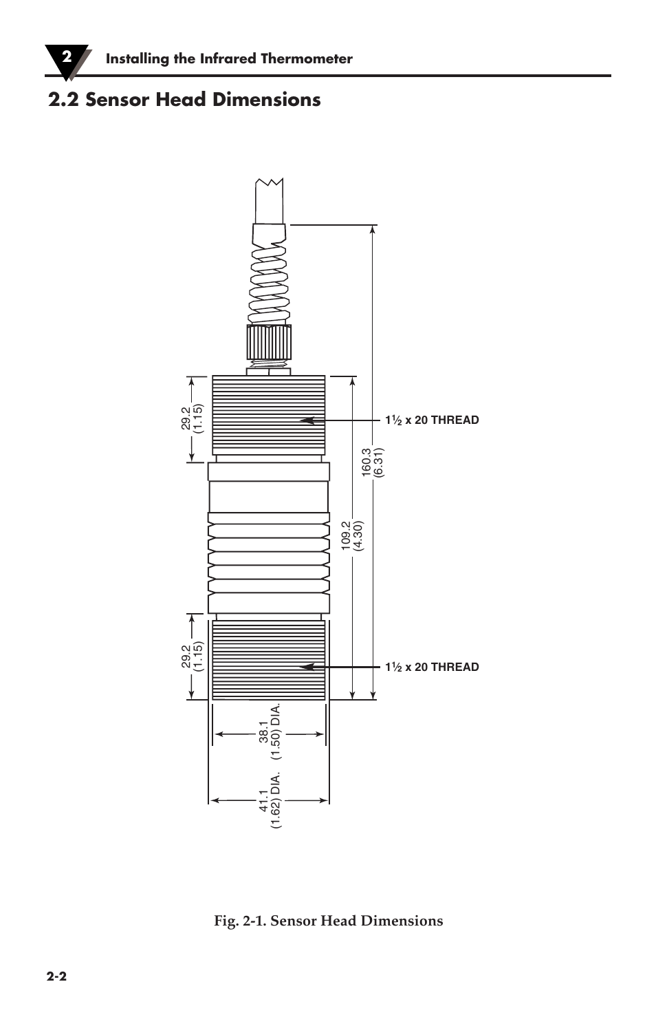 2 sensor head dimensions, Fig. 2-1. sensor head dimensions | Omega Speaker Systems OS550 Series User Manual | Page 12 / 77